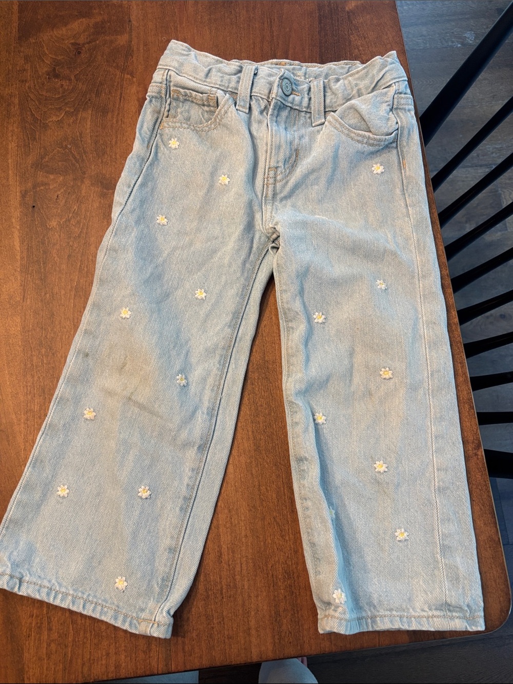 Old Navy Light Blue Daisy Embroidered Wide Leg Jeans